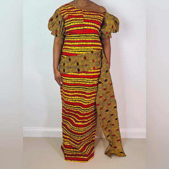 African Print Ankara Multicolor Statement Sleeve Maxi Dress - Picture 10 of 11